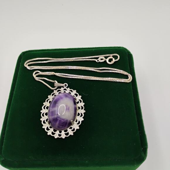 Sterling Set Amethyst on 20-inch Box Chain - Picture 5 of 6
